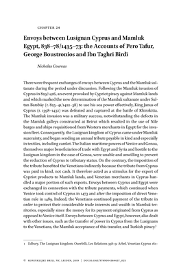 Envoys Between Lusignan Cyprus and Mamluk Egypt, 838–78/1435–73: the Accounts of Pero Tafur, George Boustronios and Ibn Taghrī Birdī