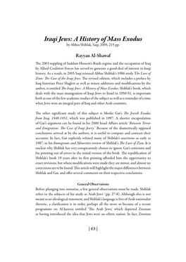 Iraqi Jews: a History of Mass Exodus by Abbas Shiblak, Saqi, 2005, 215 Pp