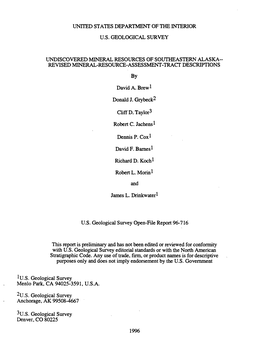 UNDISCOVERED MINERAL RESOURCES of SOUTHEASTERN ALASKA- REVISED MINERAL-RESOURCE-ASSESSMENT-TRACT DESCRIPTIONS by David A