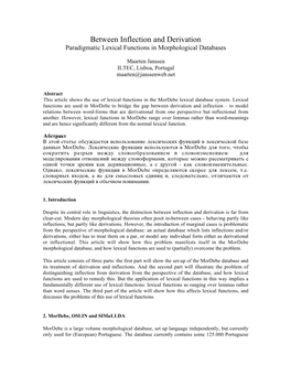 Between Inflection and Derivation Paradigmatic Lexical Functions in Morphological Databases