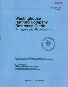 Westinghouse Hanford Company Reference Guide Acronyms and Abbreviations