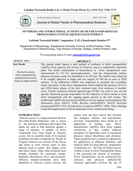 Lakshmi Narasaiah Reddyet Al, J. Global Trends Pharm Sci, 2018; 9(2)