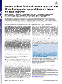 Genomic Evidence for Shared Common Ancestry of East African Hunting-Gathering Populations and Insights Into Local Adaptation