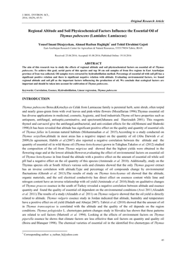 Regional Altitude and Soil Physicochemical Factors Influence the Essential Oil of Thymus Pubescens (Lamiales: Lamiaceae)