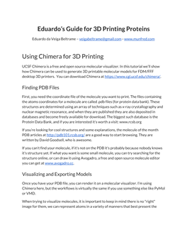 Eduardo's Guide for 3D Printing Proteins Using Chimera for 3D Printing