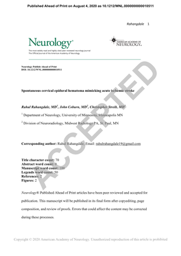 Spontaneous Cervical Epidural Hematoma Mimicking Acute Ischemic Stroke