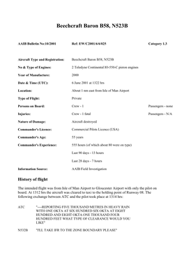 Beechcraft Baron B58, N523B