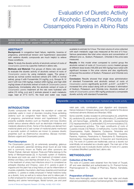 Evaluation of Diuretic Activity of Alcoholic Extract of Roots Of