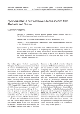 Gyalecta Titovii, a New Corticolous Lichen Species from Abkhazia and Russia