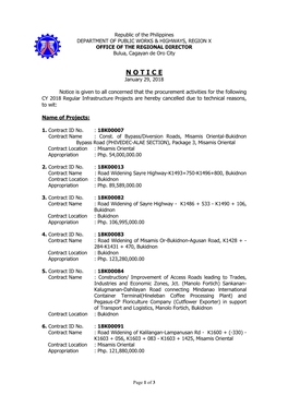 Republic of the Philippines DEPARTMENT of PUBLIC WORKS & HIGHWAYS, REGION X OFFICE of the REGIONAL DIRECTOR Bulua, Cagayan De Oro City