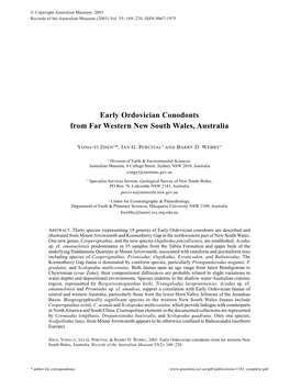 Early Ordovician Conodonts from Far Western New South Wales, Australia. Records of the Australian Museum 55(2): 169–220