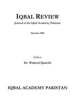 IQBAL REVIEW Journal of the Iqbal Academy, Pakistan