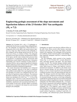 Engineering Geologic Assessment of the Slope Movements And