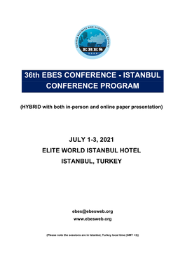 36Th EBES CONFERENCE - ISTANBUL CONFERENCE PROGRAM