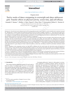 Twelve Weeks of Dance Exergaming in Overweight and Obese Adolescent