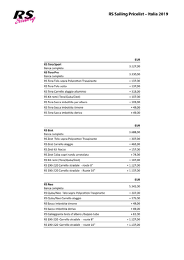 RS Sailing Pricelist – Italia 2019