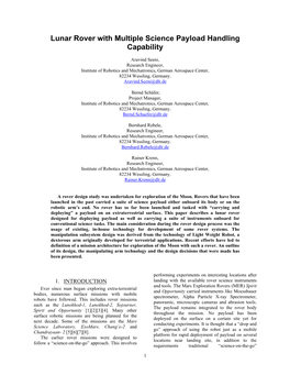 Lunar Rover with Multiple Science Payload Handling Capability