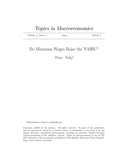 Do Minimum Wages Raise the NAIRU?