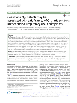 Coenzyme Q10 Defects May Be Associated with a Deficiency of Q10