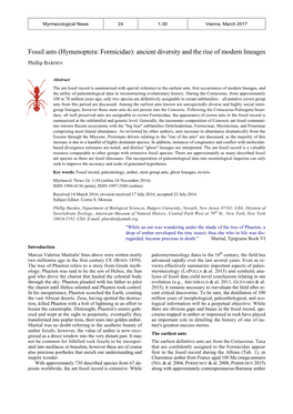 Fossil Ants (Hymenoptera: Formicidae): Ancient Diversity and the Rise of Modern Lineages