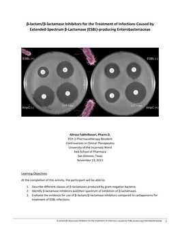 Β-Lactam/Β-Lactamase Inhibitors for the Treatment of Infections Caused by Extended-Spectrum Β-Lactamase (ESBL)-Producing Enterobacteriaceae