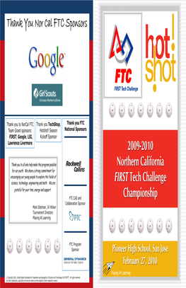 Thank You Nor Cal FTC Sponsors 2009-2010 Northern California