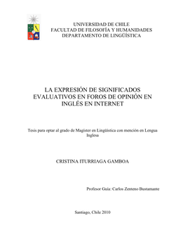 La Expresión De Significados Evaluativos En Foros De Opinión En Inglés En Internet