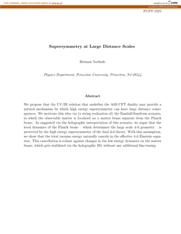 Supersymmetry at Large Distance Scales