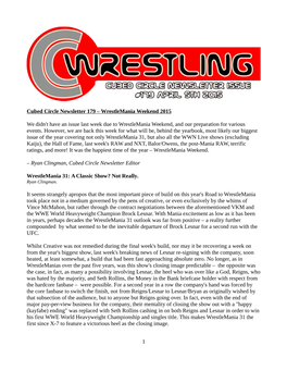Cubed Circle Newsletter 179 – Wrestlemania Weekend 2015