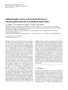 Methanotrophic Activity and Bacterial Diversity in Volcanic-Geothermal Soils at Pantelleria Island (Italy)