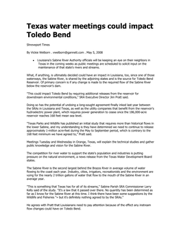 Texas Water Meetings Could Impact Toledo Bend