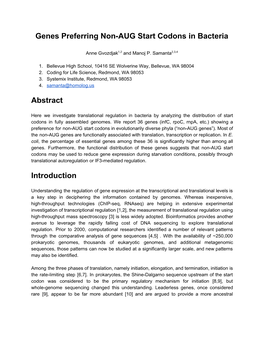 Genes Preferring Non-AUG Start Codons in Bacteria Abstract