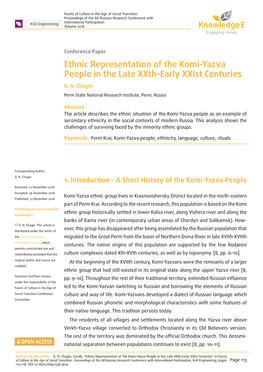 Ethnic Representation of the Komi-Yazva People in the Late Xxth–Early Xxist Centuries G