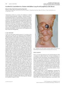 Localized AL Amyloidosis in a Patient with Diffuse Large B-Cell Lymphoma of the Breast