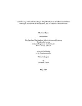 Understanding Political Party Change: Why More Conservative Female and Ethnic Minority Candidates Were Successful in the 2010 British General Election