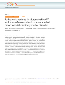 Pathogenic Variants in Glutamyl-Trnagln Amidotransferase Subunits Cause a Lethal Mitochondrial Cardiomyopathy Disorder