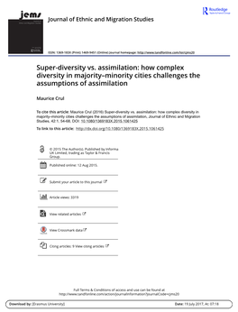 Super-Diversity Vs. Assimilation: How Complex Diversity in Majority–Minority Cities Challenges the Assumptions of Assimilation