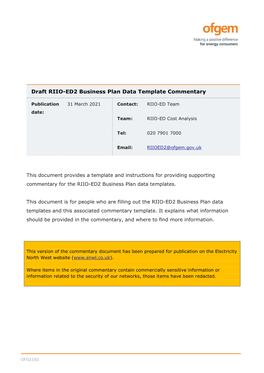 Draft RIIO-ED2 Business Plan Data Template Commentary