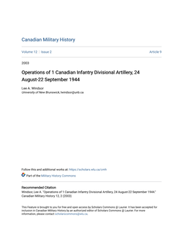 Operations of 1 Canadian Infantry Divisional Artillery, 24 August-22 September 1944