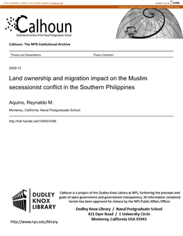 Land Ownership and Migration Impact on the Muslim Secessionist Conflict in the Southern Philippines