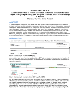(Acrf.Pdf) Using SAS Program, FDF Files, Excel and Javascript in Acrobat Chen-Jung Wu, Firma Clinical Research