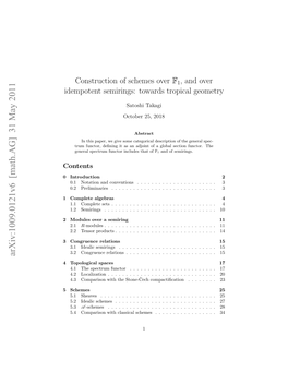 Construction of Schemes Over $ F 1 $, and Over Idempotent Semirings: Towards Tropical Geometry