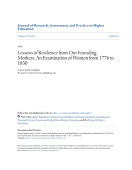 Lessons of Resilience from Our Founding Mothers: an Examination of Women from 1776 to 1830 Jody A