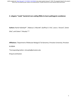 C. Elegans “Reads” Bacterial Non-Coding Rnas to Learn Pathogenic Avoidance