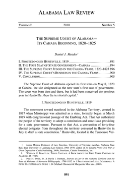 The Supreme Court of Alabama—Its Cahaba Beginning, 1820–1825