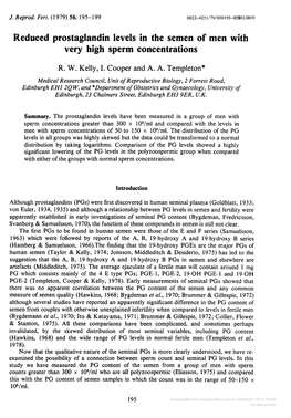 Reduced Prostaglandin Levels in the Semen of Men with Very High Sperm Concentrations R