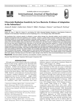 International Journal of Speleology International Journal of Speleology