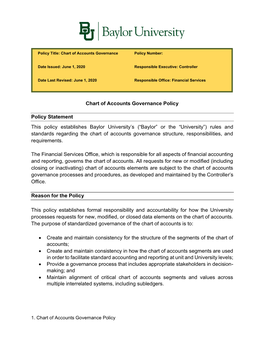 Chart of Accounts Governance Policy Number