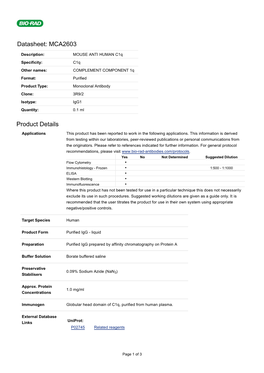 Datasheet: MCA2603 Product Details