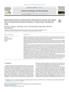 Relationship Between Cerebrovascular Atherosclerotic Stenosis and Rupture Risk of Unruptured Intracranial Aneurysm a Single-Cen